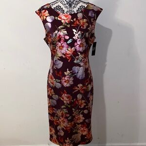 NWT!! New York & Company Burgundy Floral Print Sheath Midi Dress Size Medium